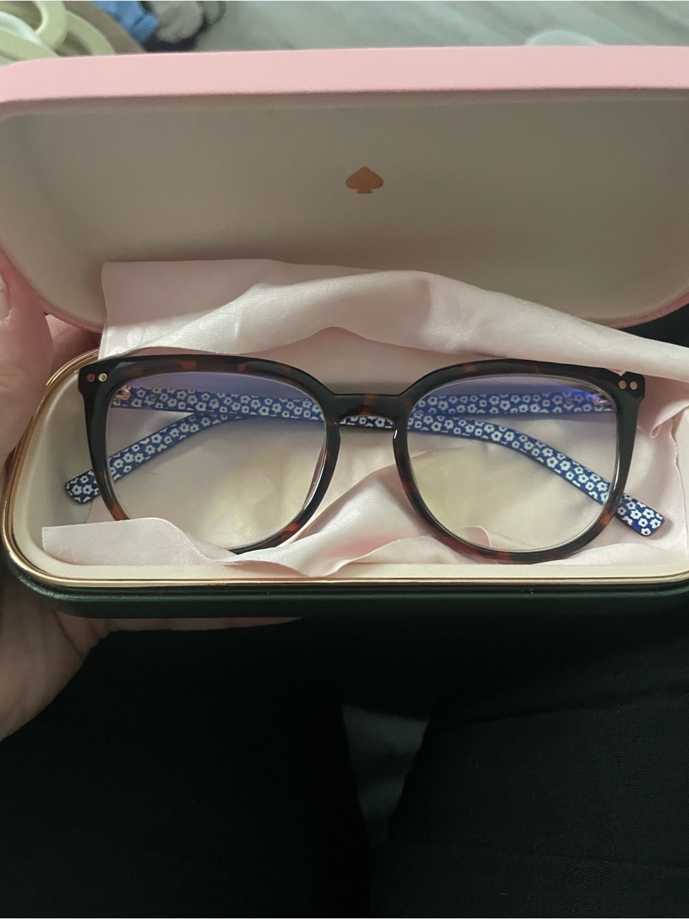 kate spade Brown Tortoiseshell Glasses with Blue Floral Temples